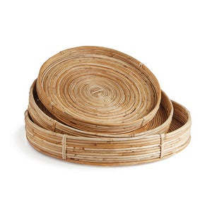 CANE RATTAN ROUND TRAYS, SET OF 3