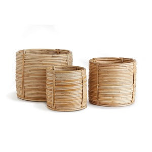 CANE RATTAN MINI ROUND BASKETS, SET OF 3
