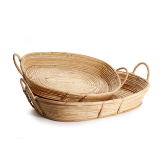CANE RATTAN TRAYS WITH HANDLES, SET OF 2