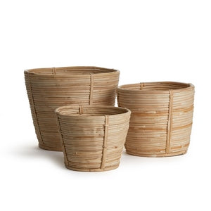 CANE RATTAN ROUND TAPERED BASKETS, SET OF 3