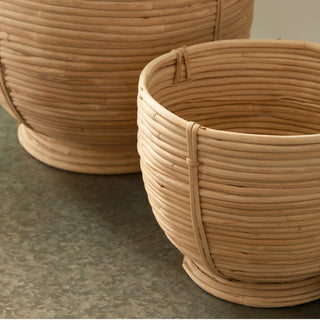 CANE RATTAN DECORATIVE FOOTED BOWLS, SET OF 2