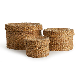 SEAGRASS ROUND LIDDED BASKETS, SET OF 3