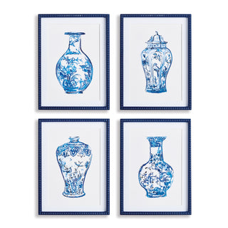 ORNAMENTAL URNS IN BLUE, SET OF 4