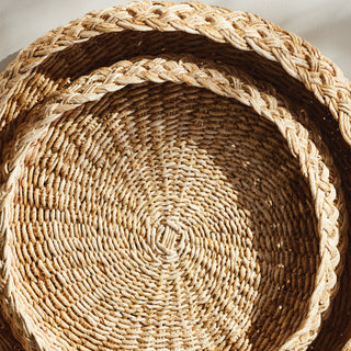 ABACA FRENCH BRAIDED ROUND TRAYS, SET OF 2