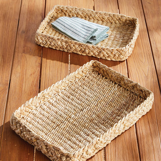 ABACA FRENCH BRAIDED SQUARE TRAYS, SET OF 2