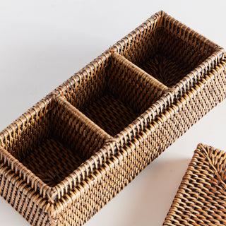 BURMA RATTAN 3-COMPARTMENT LIDDED BOX