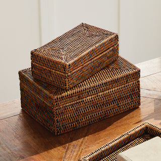 BURMA RATTAN RECTANGULAR LIDDED BOXES, SET OF 2