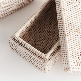 BURMA RATTAN RECTANGULAR LIDDED BOXES, SET OF 2