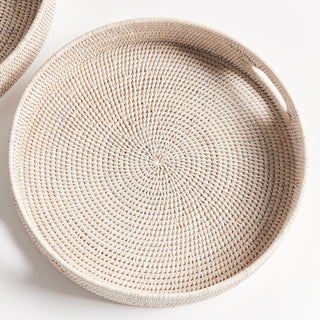 BURMA RATTAN ROUND OTTOMAN TRAYS SMALL, SET OF 2