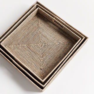 BURMA RATTAN OTTOMAN TRAYS, SET OF 3