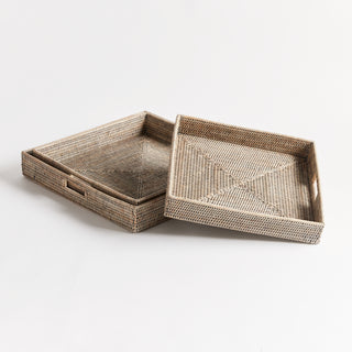 BURMA RATTAN OTTOMAN TRAYS, SET OF 3