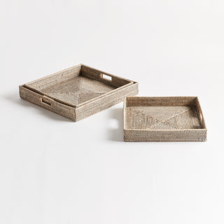 BURMA RATTAN OTTOMAN TRAYS, SET OF 3