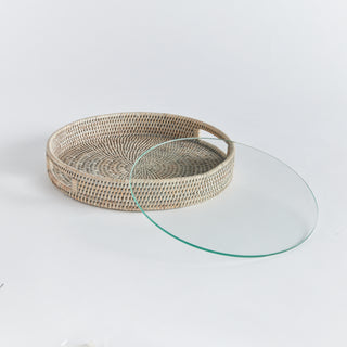 BURMA RATTAN ROUND SERVING TRAY