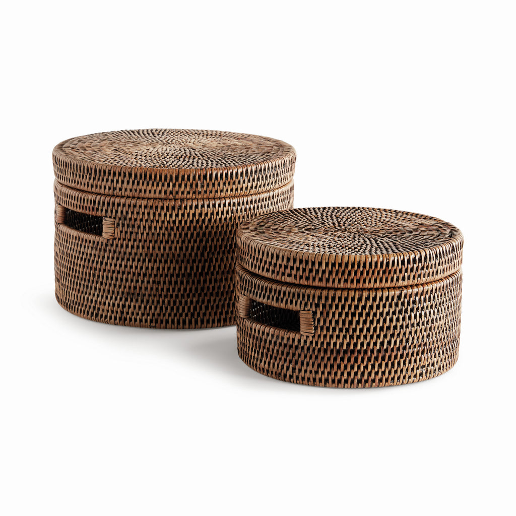BURMA RATTAN ROUND LIDDED BOXES, SET OF 2 – Napa Home & Garden