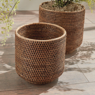BURMA RATTAN CACHEPOTS LARGE, SET OF 2