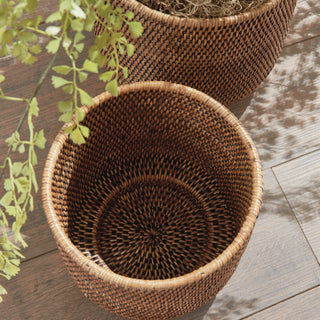 BURMA RATTAN CACHEPOTS LARGE, SET OF 2