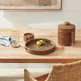 BURMA RATTAN ROUND SERVING TRAY