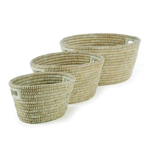 RIVERGRASS OVAL BASKETS WITH HANDLES, SET OF 3