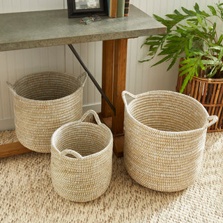 RIVERGRASS ROUND BASKETS WITH HANDLES, SET OF 3