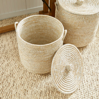 RIVERGRASS HAMPER BASKETS WITH LIDS, SET OF 2