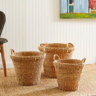 SEAGRASS TAPERED BASKETS WITH HANDLES, SET OF 3