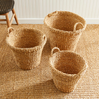 SEAGRASS TAPERED BASKETS WITH HANDLES, SET OF 3