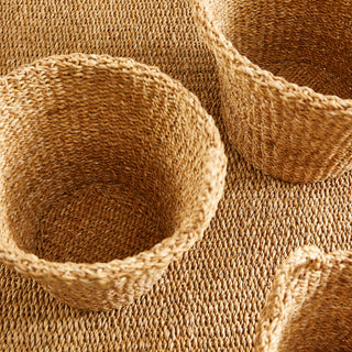 SEAGRASS TAPERED BASKETS WITH HANDLES, SET OF 3