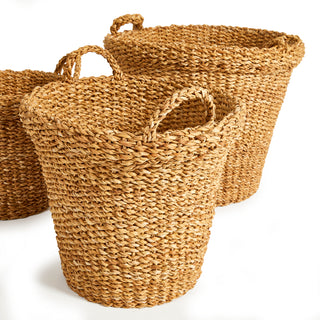 SEAGRASS TAPERED BASKETS WITH HANDLES, SET OF 3