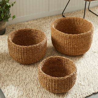 SEAGRASS CYLINDRICAL BASKETS, SET OF 3