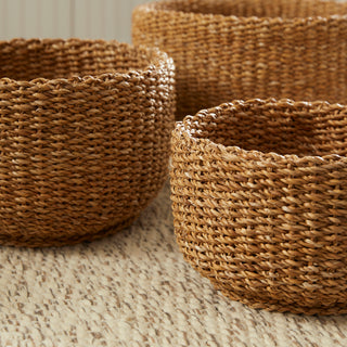 SEAGRASS CYLINDRICAL BASKETS, SET OF 3