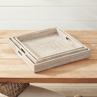 BURMA RATTAN OTTOMAN TRAYS, SET OF 3