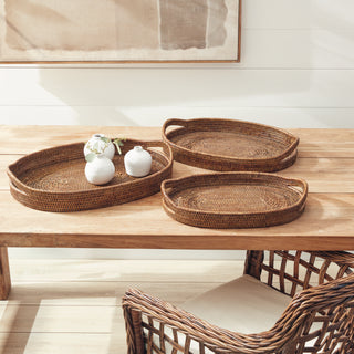 BURMA RATTAN OVAL SERVING TRAYS, SET OF 3
