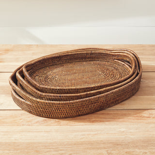 BURMA RATTAN OVAL SERVING TRAYS, SET OF 3