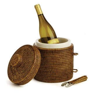BURMA RATTAN ICE BOX & TONGS