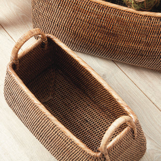 BURMA RATTAN NARROW MAGAZINE BASKETS, SET OF 2