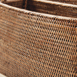 BURMA RATTAN NARROW MAGAZINE BASKETS, SET OF 2