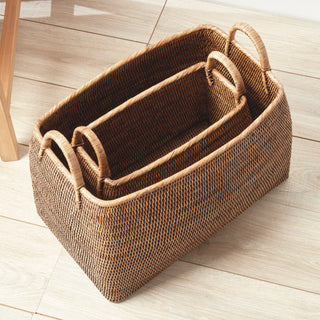 BURMA RATTAN NARROW MAGAZINE BASKETS, SET OF 2